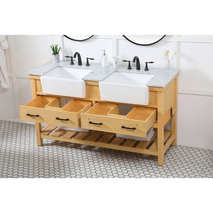 60 inch double bathroom vanity in natural wood