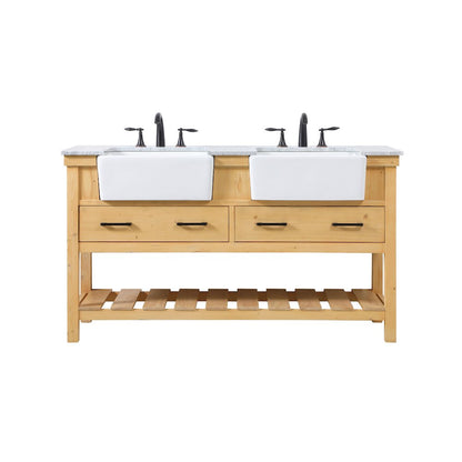 60 inch double bathroom vanity in natural wood