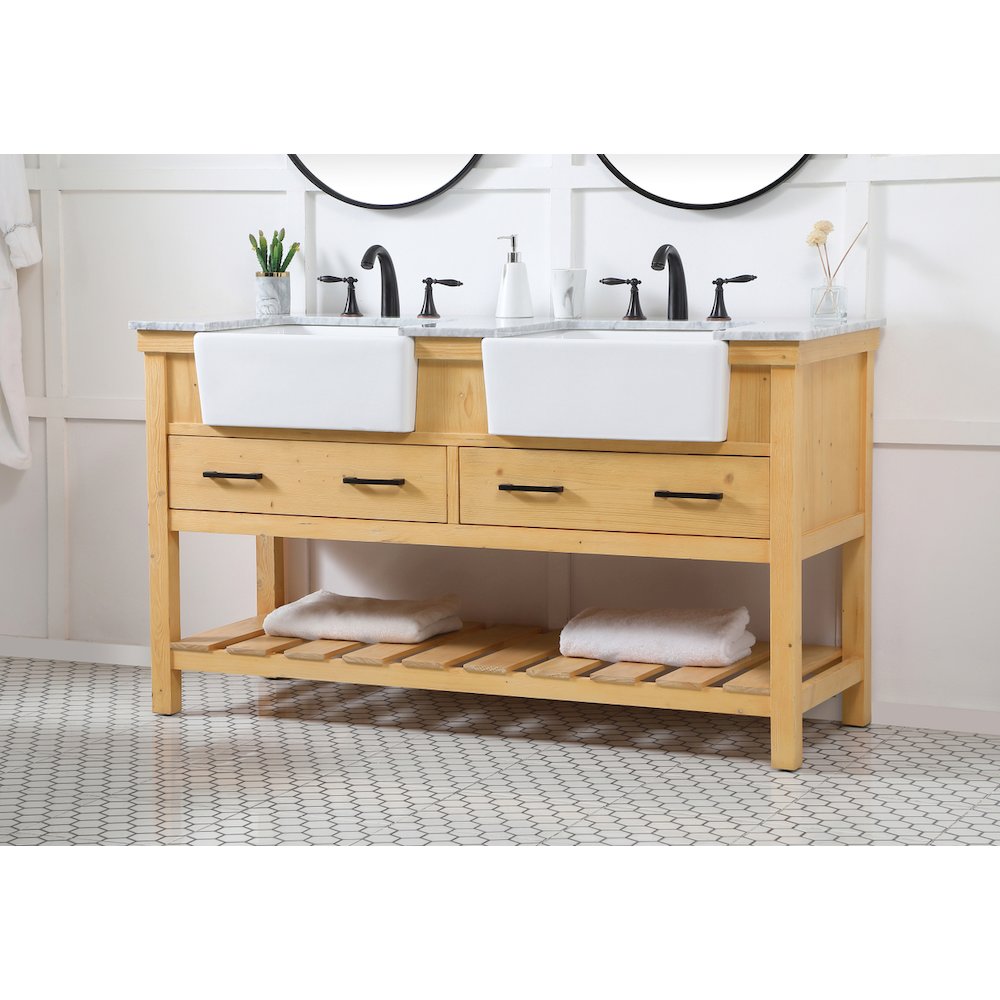 60 inch double bathroom vanity in natural wood