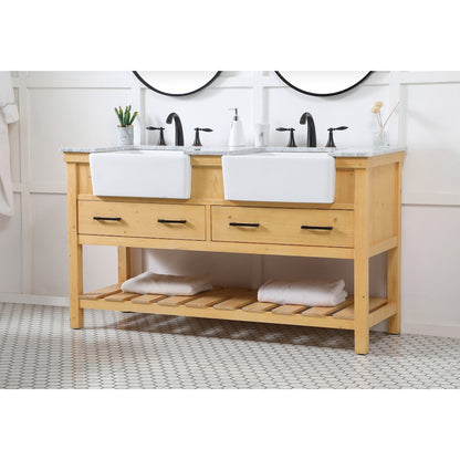 60 inch double bathroom vanity in natural wood