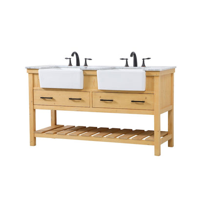 60 inch double bathroom vanity in natural wood