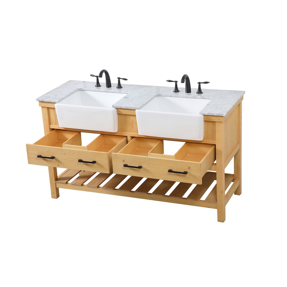 60 inch double bathroom vanity in natural wood