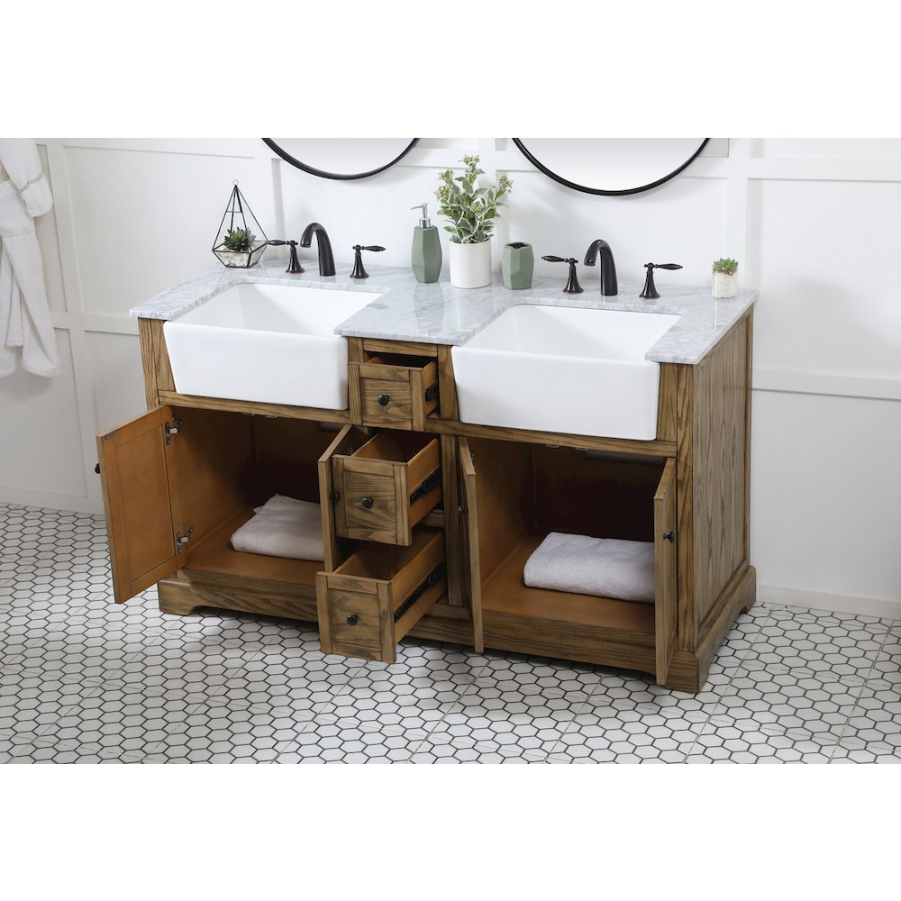 60 inch double bathroom vanity in driftwood