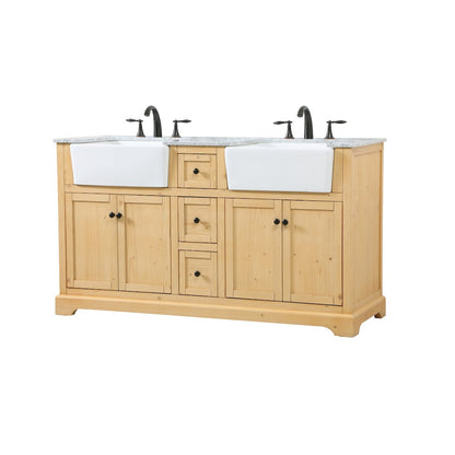 60 inch double bathroom vanity in natural wood