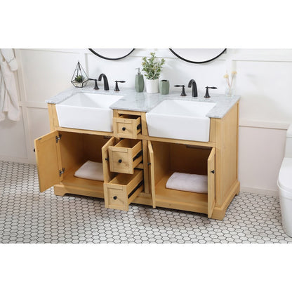 60 inch double bathroom vanity in natural wood