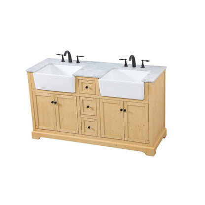 60 inch double bathroom vanity in natural wood