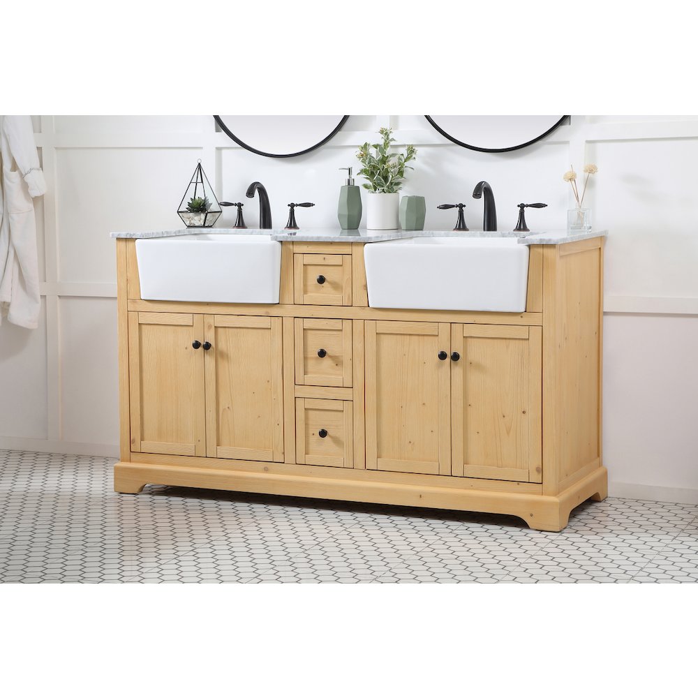 60 inch double bathroom vanity in natural wood