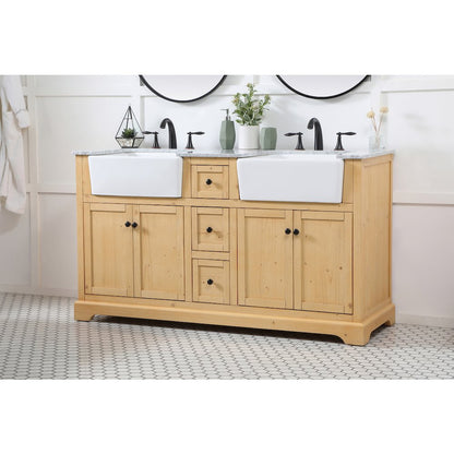 60 inch double bathroom vanity in natural wood