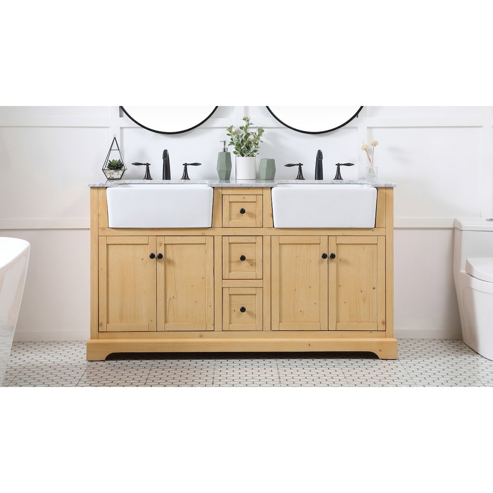 60 inch double bathroom vanity in natural wood