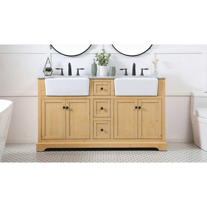 60 inch double bathroom vanity in natural wood