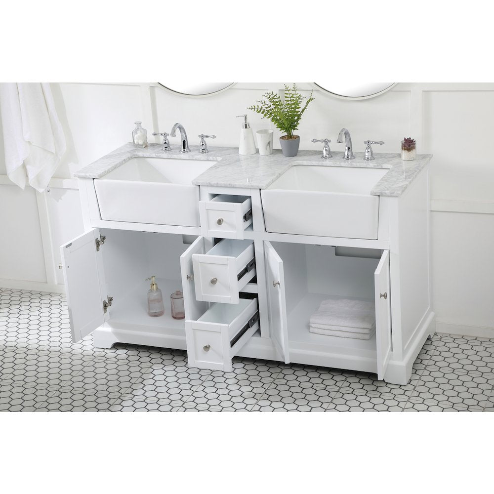 60 inch double bathroom vanity in white