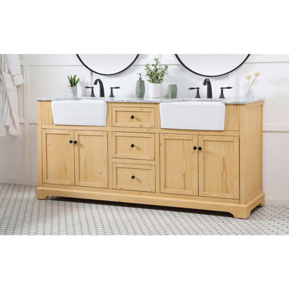 72 inch double bathroom vanity in natural wood