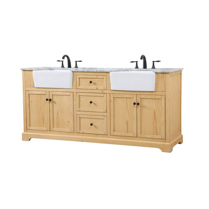 72 inch double bathroom vanity in natural wood