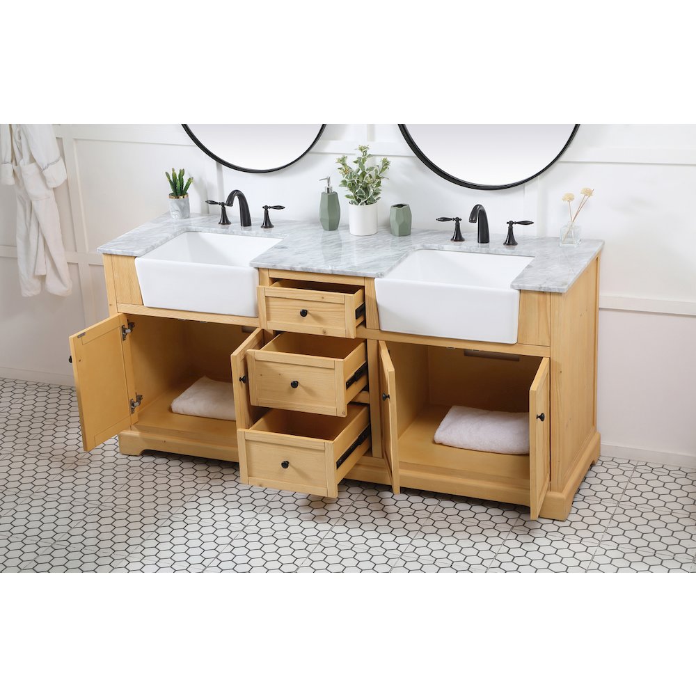 72 inch double bathroom vanity in natural wood