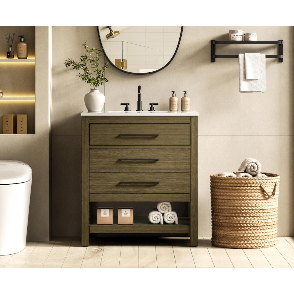 30 inch Single Bathroom Vanity in Chestnut Brown