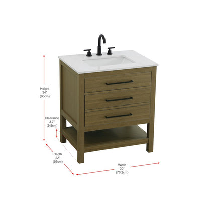 30 inch Single Bathroom Vanity in Chestnut Brown