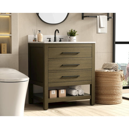 30 inch Single Bathroom Vanity in Chestnut Brown with backsplash