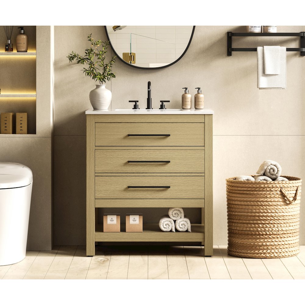 30 inch Single Bathroom Vanity in Honey Brown