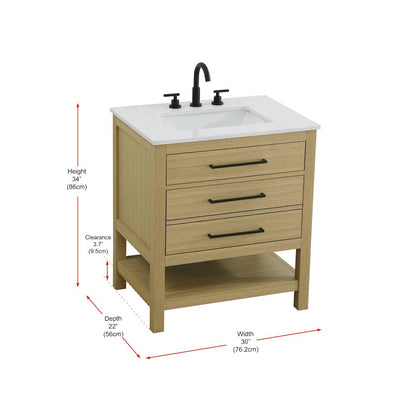 30 inch Single Bathroom Vanity in Honey Brown