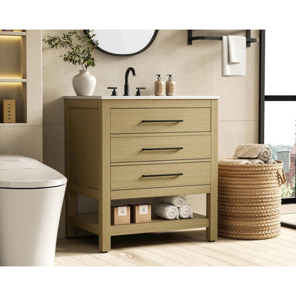 30 inch Single Bathroom Vanity in Honey Brown