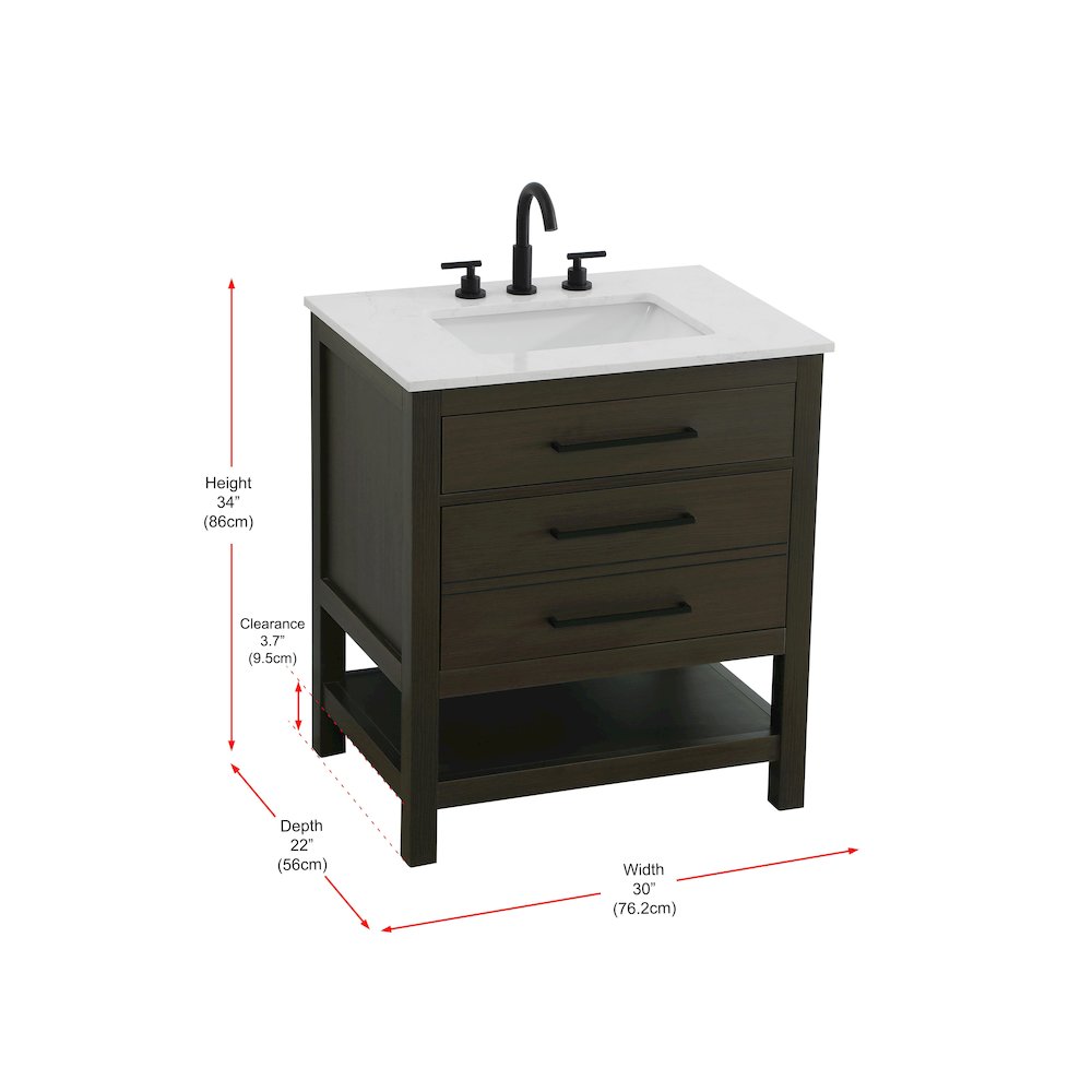 30 inch Single Bathroom Vanity in Mocha Brown