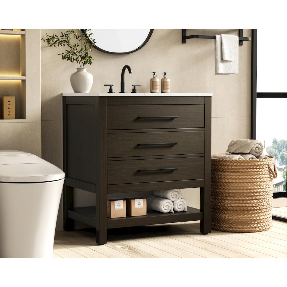 30 inch Single Bathroom Vanity in Mocha Brown