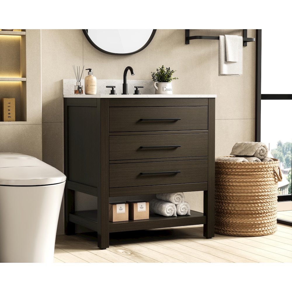30 inch Single Bathroom Vanity in Mocha Brown with backsplash