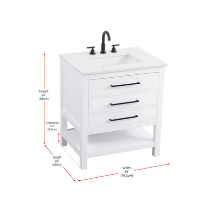30 inch Single Bathroom Vanity in White