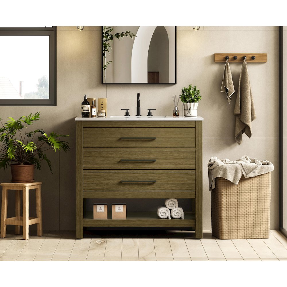 36 inch Single Bathroom Vanity in Chestnut Brown