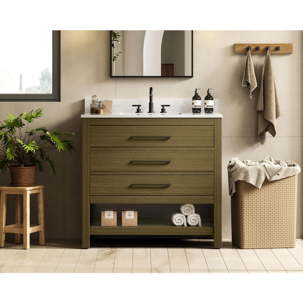 36  inch Single Bathroom Vanity in Chestnut Brown with backsplash