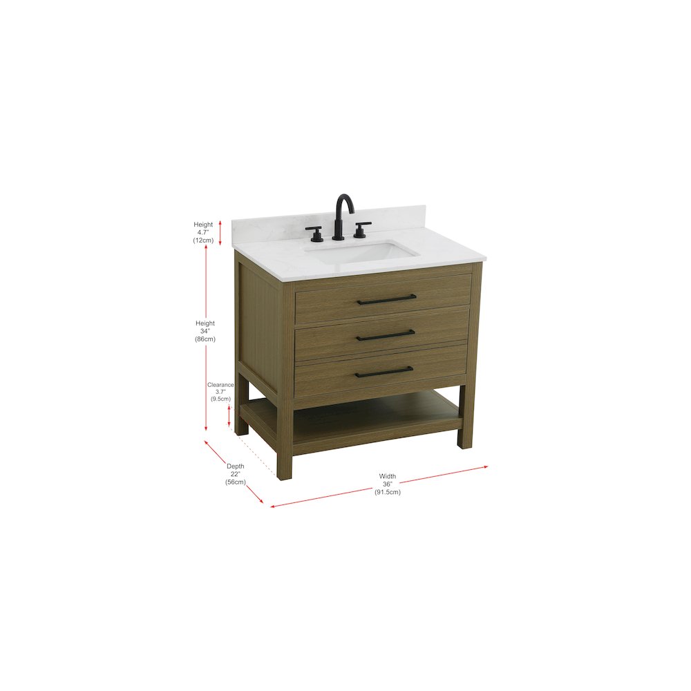 36  inch Single Bathroom Vanity in Chestnut Brown with backsplash