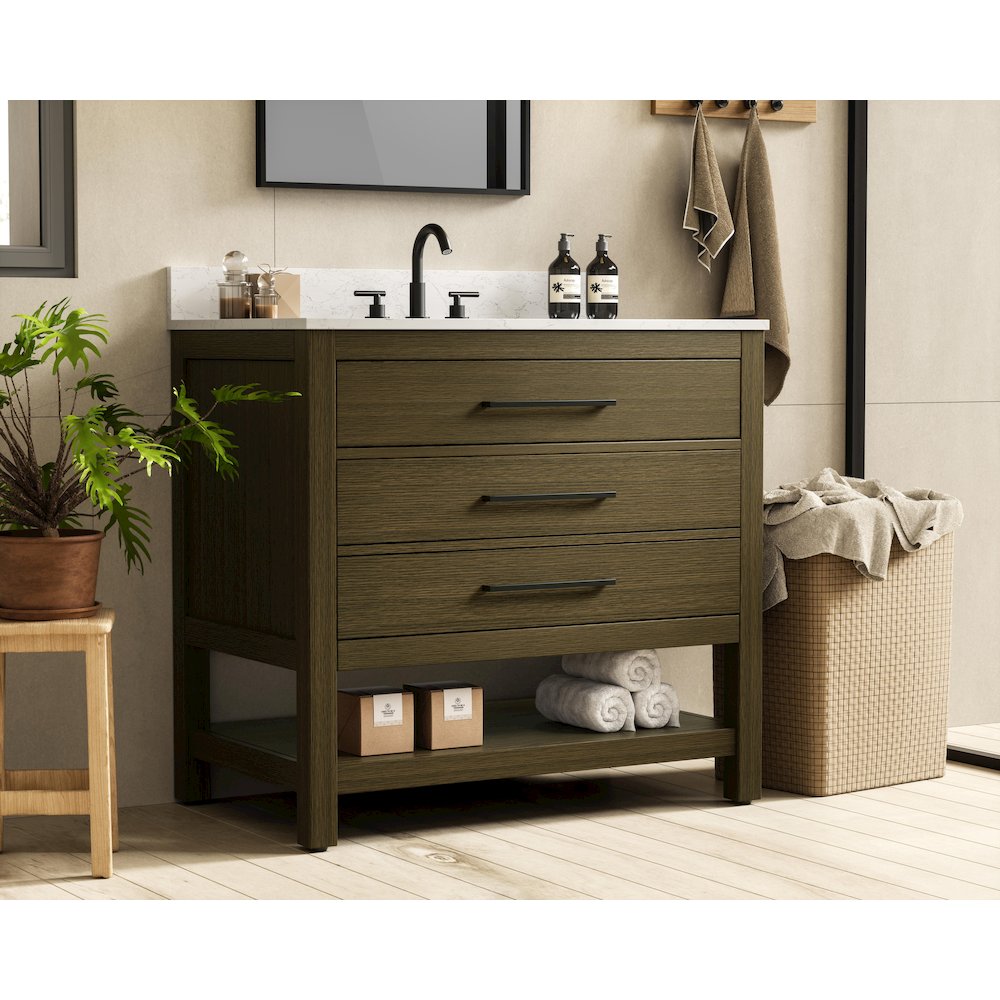 36  inch Single Bathroom Vanity in Chestnut Brown with backsplash