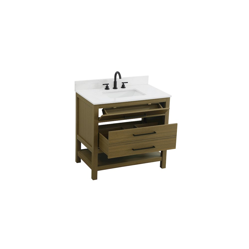 36  inch Single Bathroom Vanity in Chestnut Brown with backsplash