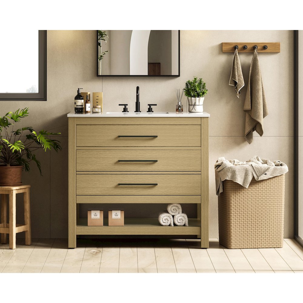 36  inch Single Bathroom Vanity in Honey Brown