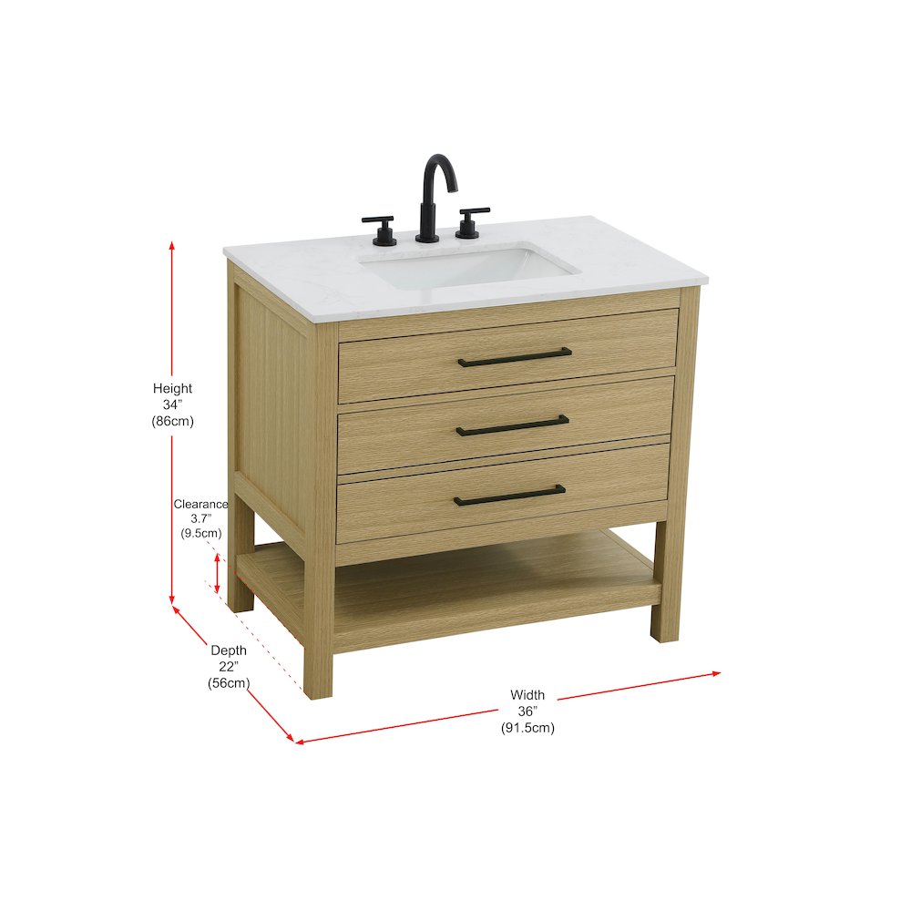 36  inch Single Bathroom Vanity in Honey Brown