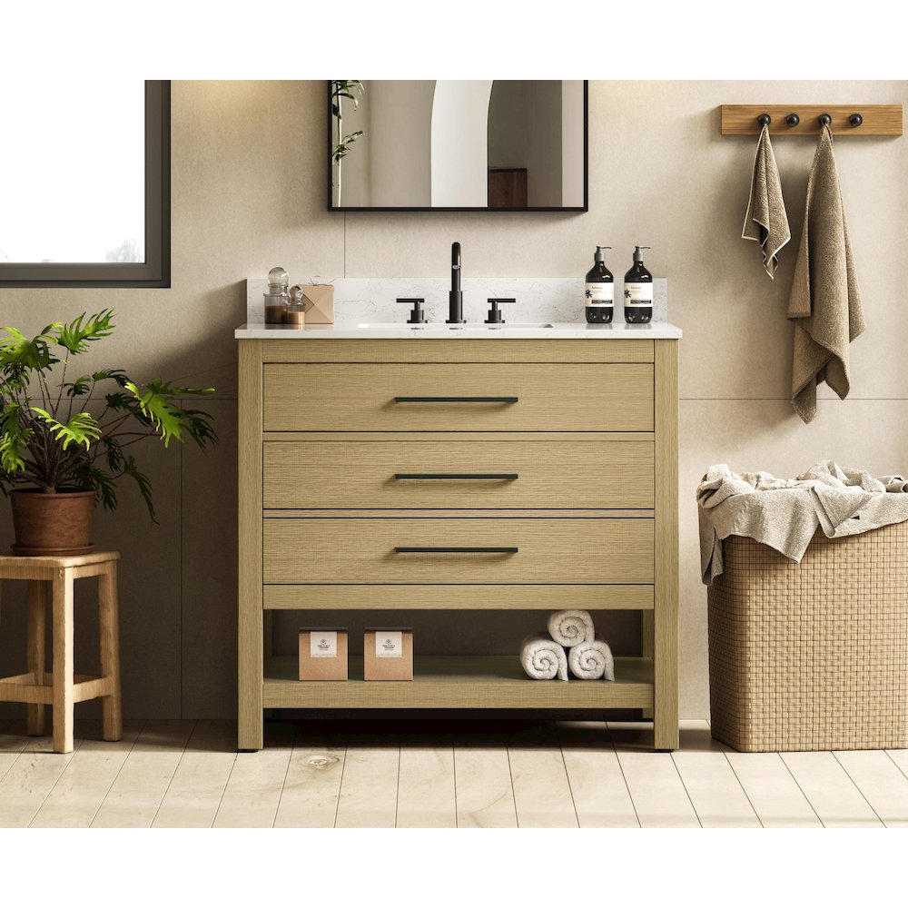 36  inch Single Bathroom Vanity in Honey Brown with backsplash