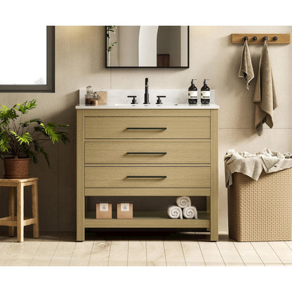 36  inch Single Bathroom Vanity in Honey Brown with backsplash