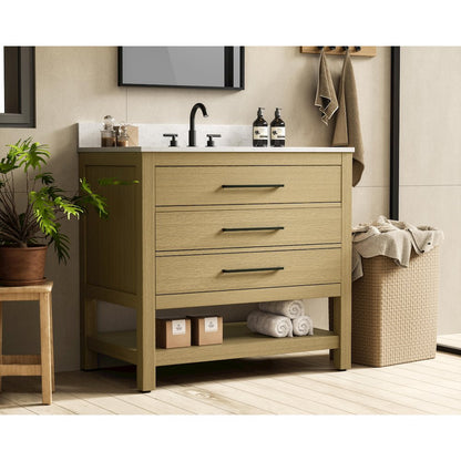 36  inch Single Bathroom Vanity in Honey Brown with backsplash