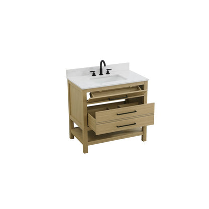 36  inch Single Bathroom Vanity in Honey Brown with backsplash