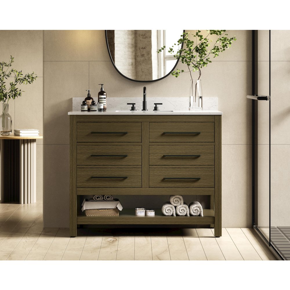 42 inch Single Bathroom Vanity in Chestnut Brown with backsplash