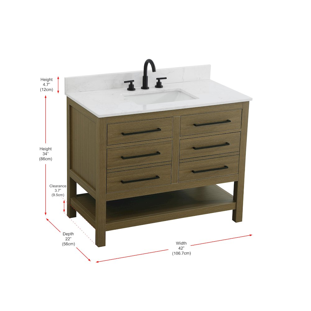 42 inch Single Bathroom Vanity in Chestnut Brown with backsplash