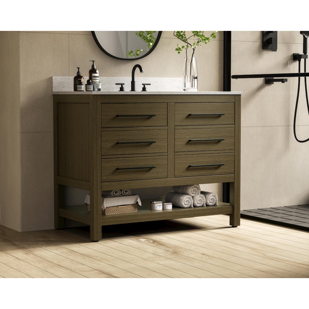 42 inch Single Bathroom Vanity in Chestnut Brown with backsplash