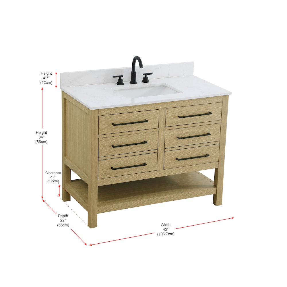 42  inch Single Bathroom Vanity in Honey Brown with backsplash