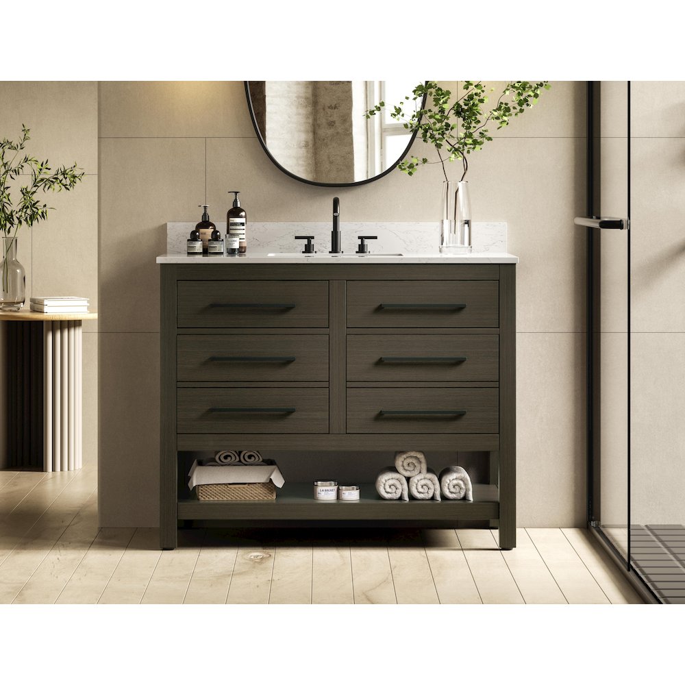 42 inch Single Bathroom Vanity in Mocha Brown with backsplash