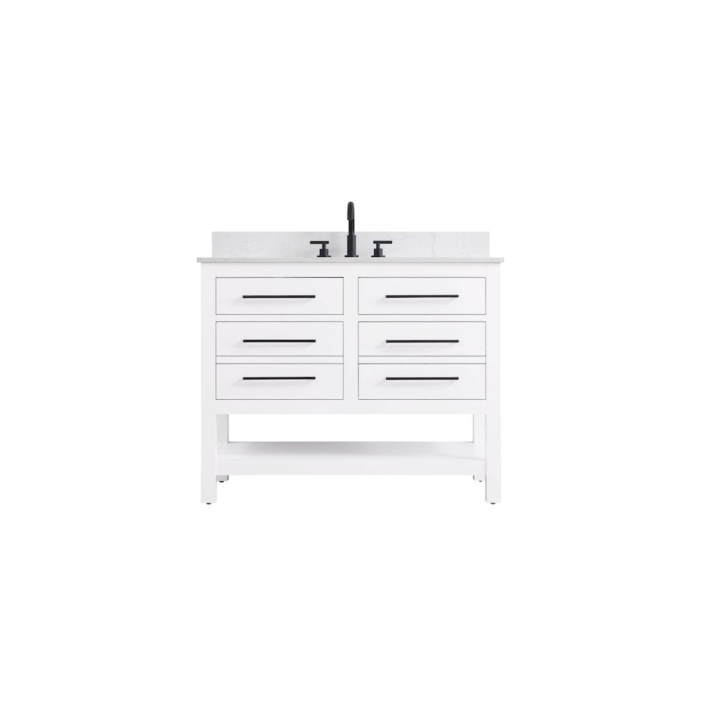 42 inch Single Bathroom Vanity in White with backsplash
