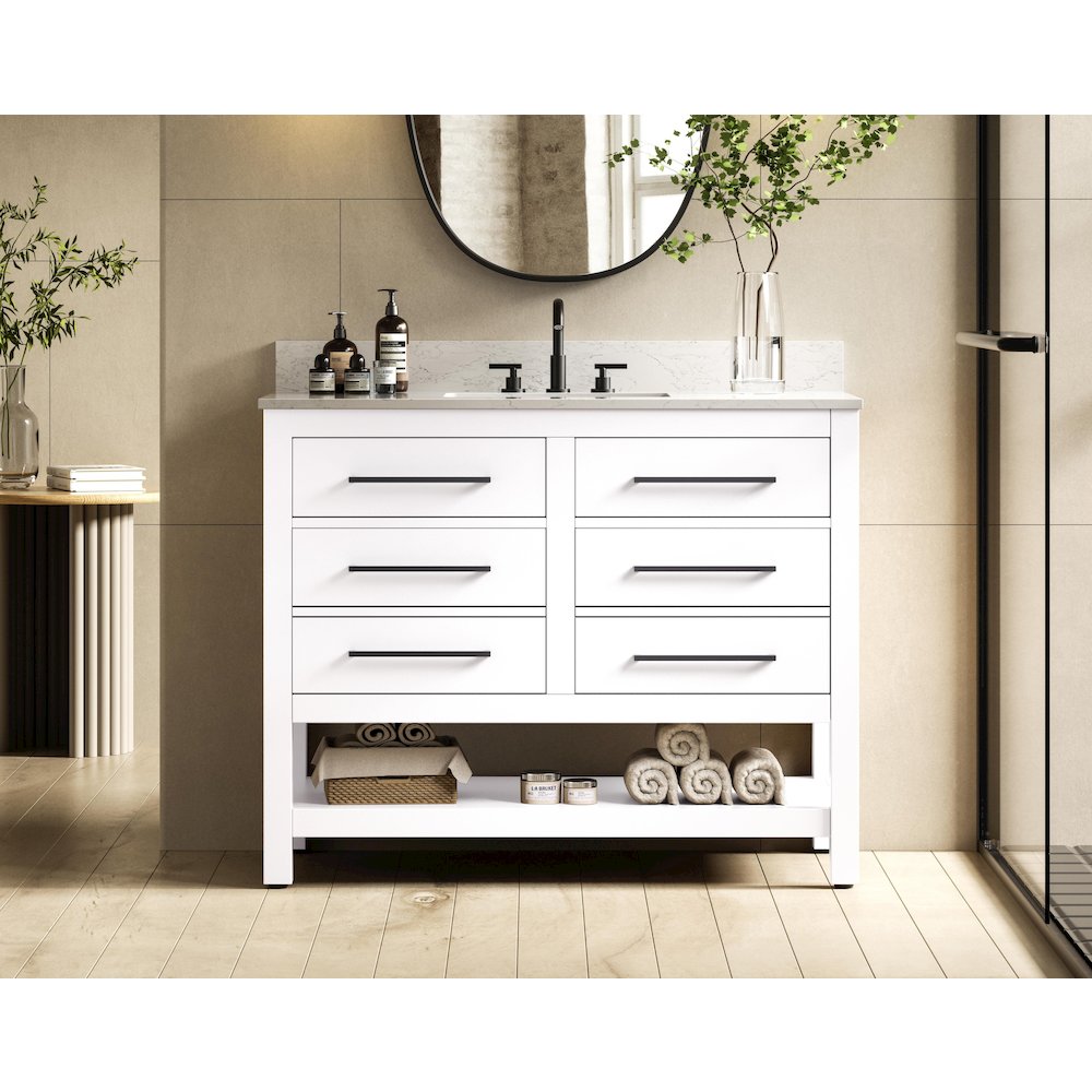 42 inch Single Bathroom Vanity in White with backsplash