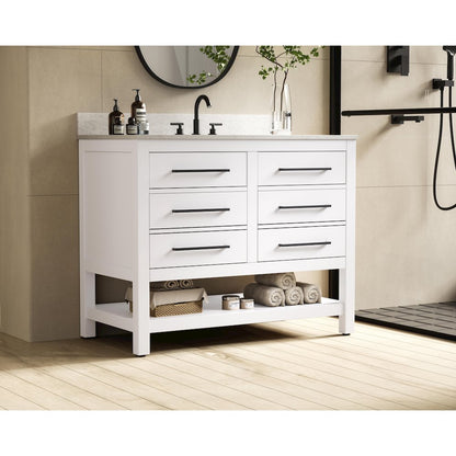 42 inch Single Bathroom Vanity in White with backsplash