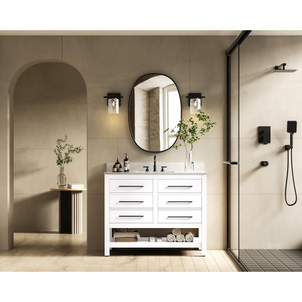 42 inch Single Bathroom Vanity in White with backsplash