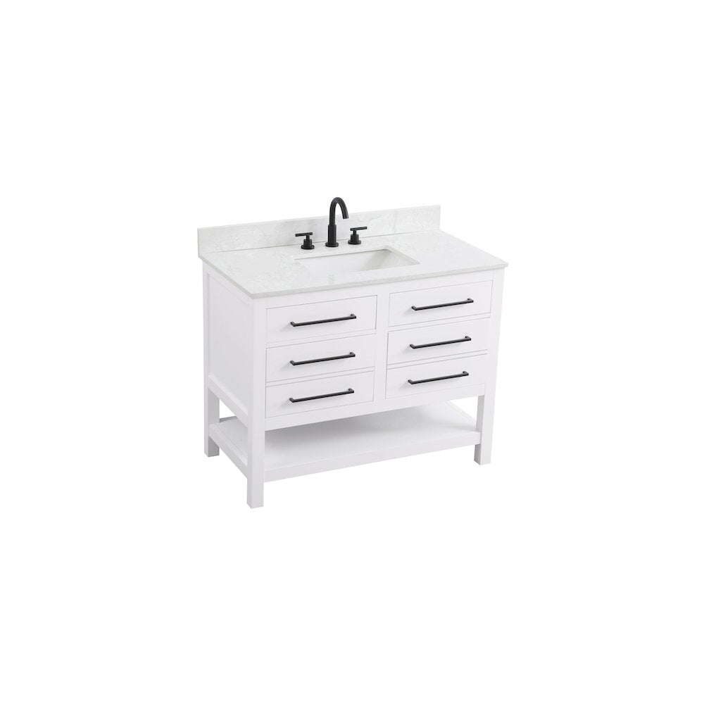 42 inch Single Bathroom Vanity in White with backsplash