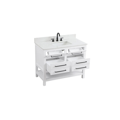 42 inch Single Bathroom Vanity in White with backsplash